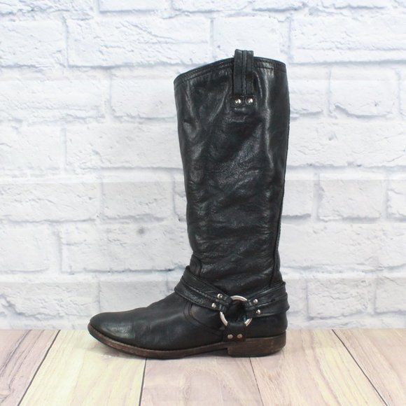 Frye Shoes - FRYE Maxine Trapunto Harness Brown Leather Motorcycle Boots Size 8 B